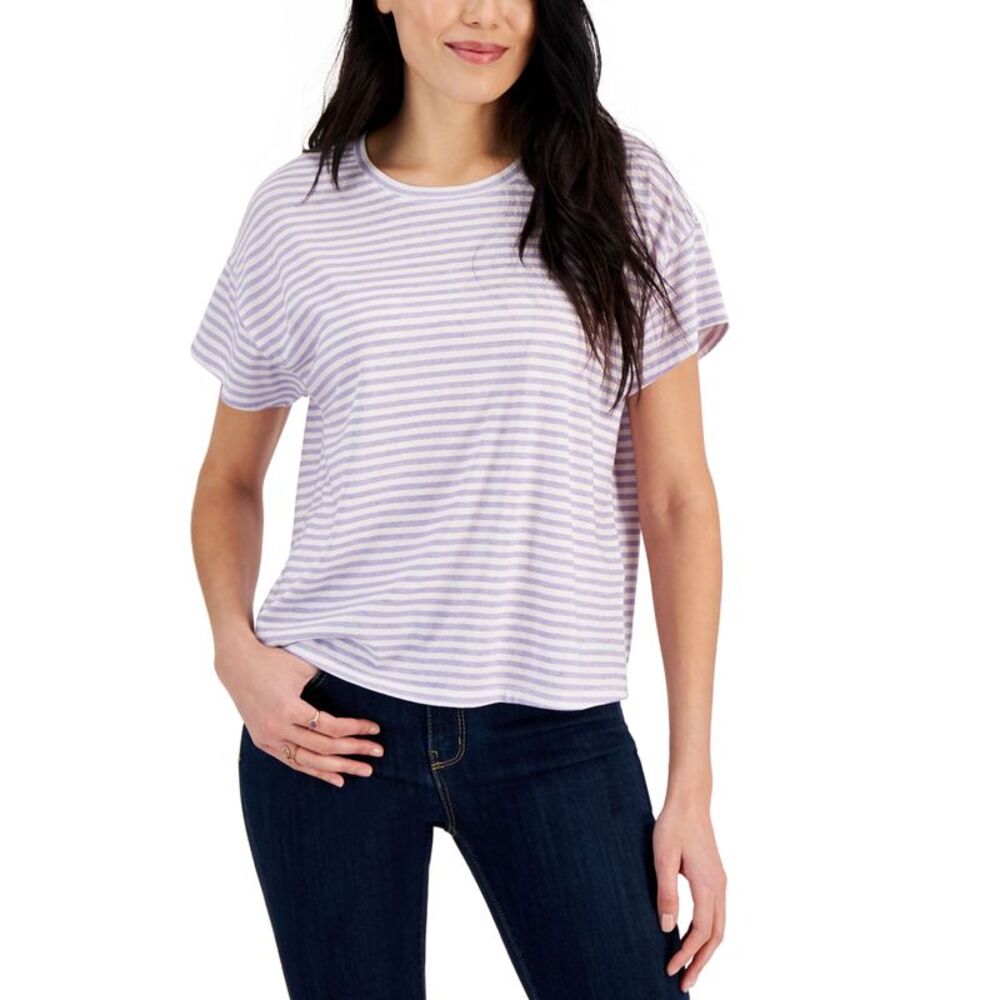 Style & Co Striped Cropped T-Shirt